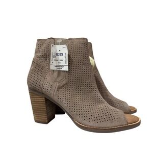 TOMS Majorca Peep‎ Toe Booties Stucco Suede Perforated Block Heel Womens 7 Shoes